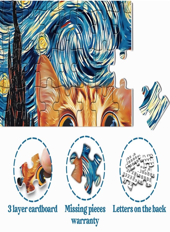 PPuzzling Cat Puzzles for Adults 1000 Pieces, Starry Night Aesthetic Jigsaw Puzzles, Funny Kitten Animal Landscape Scenic Puzzle as Home Decor - Image 5